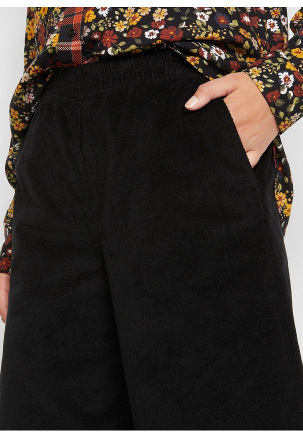 bonprix - Spodnie sztruksowe high-waist z wygodnym paskiem w talii. Stan: podwyższony. Kolor: czarny. Materiał: sztruks