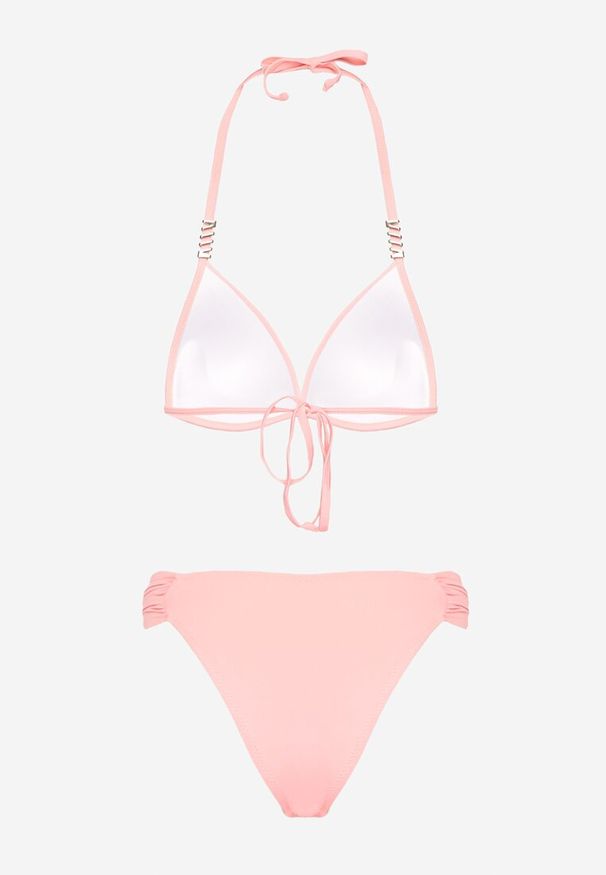 Born2be - Różowe Bikini Biustonosz Push Up z Wiązaniem i Majtki Figi Miraviela. Kolor: różowy. Wzór: haft, ażurowy