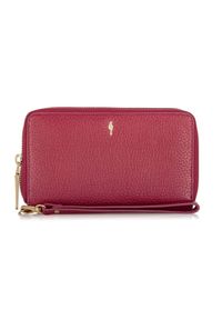 Ochnik - Różowy skórzany portfel damski na pasku. Kolor: różowy. Materiał: skóra #1