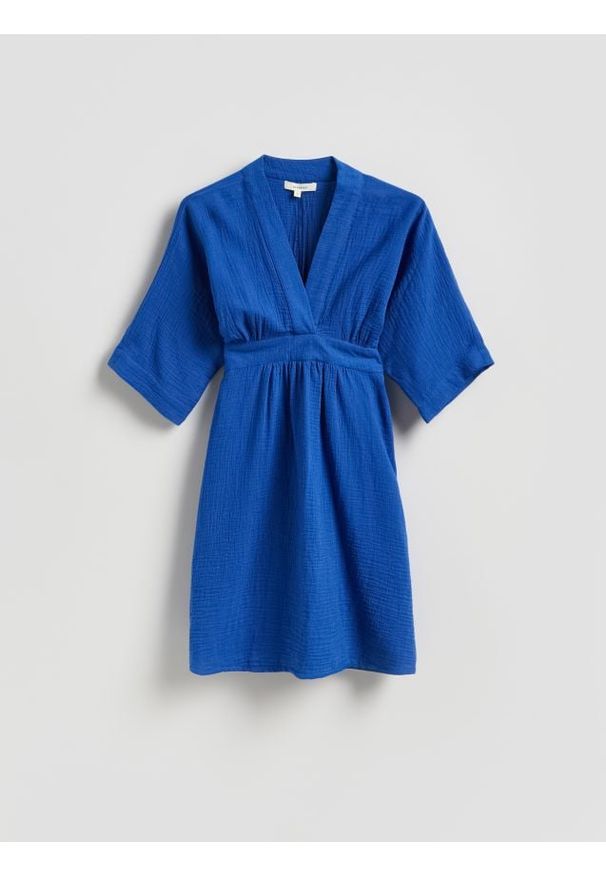 Reserved - Muślinowa sukienka - niebieski. Kolor: niebieski. Materiał: tkanina, bawełna. Typ sukienki: proste