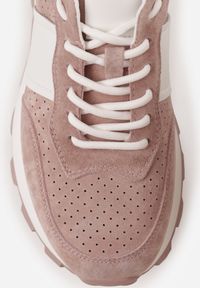 Born2be - Różowe Sneakersy z Zamszu Naturalnego z Perforacją na Grubej Podeszwie Cezarisse. Kolor: różowy. Materiał: zamsz #9