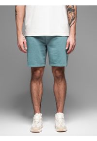 Ombre Clothing - Męskie krótkie spodenki dresowe RELAXED FIT w stylu athleisure – turkusowe V1. Kolor: turkusowy. Materiał: dresówka. Długość: krótkie