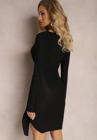 Renee - Czarna Taliowana Sukienka Mini z Metaliczną Nitką i Marszczeniem Oristana. Kolor: czarny. Materiał: tkanina. Wzór: aplikacja. Długość: mini #4