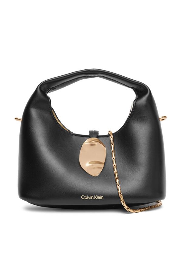 Calvin Klein Jeans Torebka Stone Lock Slouchy Crossbody Bag LV04K3177G Czarny. Kolor: czarny. Materiał: skórzane