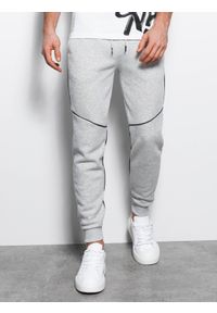 Ombre Clothing - Spodnie męskie dresowe joggery z kontrastowymi elementami - szary melanż V5 OM-PASK-22FW-001 - XL. Kolor: szary. Materiał: dresówka. Wzór: melanż #4