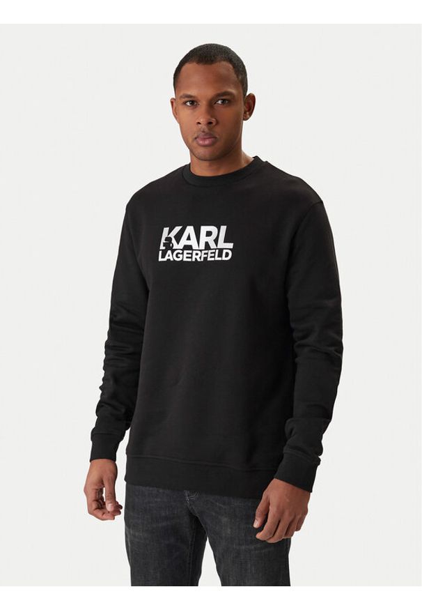 Karl Lagerfeld - KARL LAGERFELD Bluza 705780 500917 Czarny Regular Fit. Typ kołnierza: dekolt w karo. Kolor: czarny. Materiał: bawełna