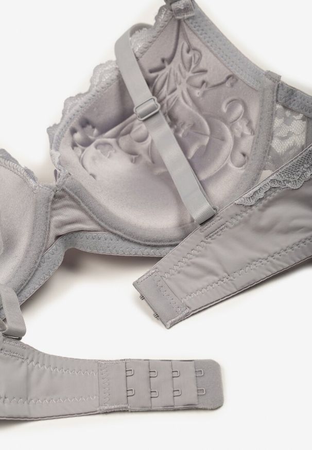 Born2be - Szaro-Różowy Biustonosz Push Up Ozdobiony Koronką Nalisse. Kolor: szary. Materiał: koronka. Rodzaj stanika: push-up. Wzór: aplikacja, koronka