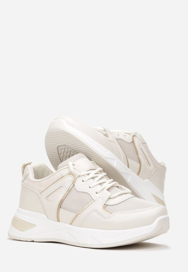 Born2be - Beżowe Sneakersy na Płaskiej Podeszwie z Ozdobnymi Przeszyciami Ysabella. Kolor: beżowy. Obcas: na płaskiej podeszwie