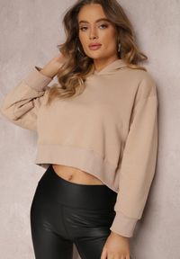 Renee - Beżowa Bluza Oversize z Kapturem Sirel. Typ kołnierza: kaptur. Kolor: beżowy. Materiał: polar, dzianina, dresówka. Długość: długie. Wzór: jednolity, gładki. Styl: sportowy