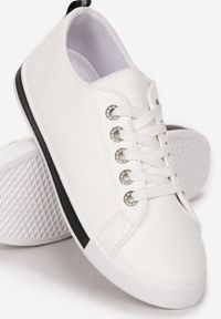 Born2be - Biało-Czarne Trampki. Nosek buta: okrągły. Kolor: biały. Materiał: materiał. Szerokość cholewki: normalna. Wzór: aplikacja, kolorowy. Styl: sportowy #5