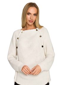 MOE - Sweter z Metalowymi Guzikami - Kość Słoniowa. Kolor: biały. Materiał: akryl, nylon