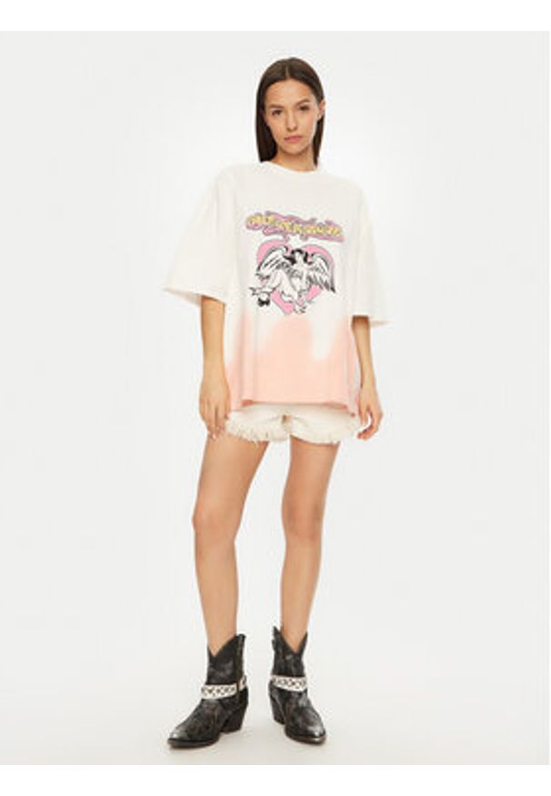 One Teaspoon T-Shirt Angel 26821 Écru Relaxed Fit. Kolor: kremowy. Materiał: bawełna