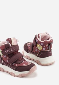 Born2be - Bordowe Botki Vices w Kwiatki z Metalicznym Sercem Nelusea. Okazja: na uczelnię. Zapięcie: rzepy. Kolor: czerwony. Materiał: jeans. Wzór: kwiaty. Styl: elegancki