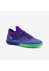 KIPSTA - Buty do piłki nożnej dla dzieci Kipsta CLR TURF TF sznurowane. Kolor: zielony, fioletowy, wielokolorowy. Materiał: kauczuk, syntetyk. Szerokość cholewki: normalna. Sport: piłka nożna