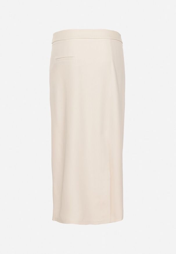 Born2be - Jasnobeżowa Spódnica o Trapezowym Kroju z Rozporkiem Zapinana na Zamek Błyskawiczny Tiamarue. Kolor: beżowy. Materiał: materiał. Wzór: aplikacja. Styl: klasyczny