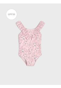 Sinsay - Jednoczęściowy strój kąpielowy z ochroną przeciwsłoneczną i motywem kwiatowym - różowy. Kolor: różowy. Wzór: kwiaty #1