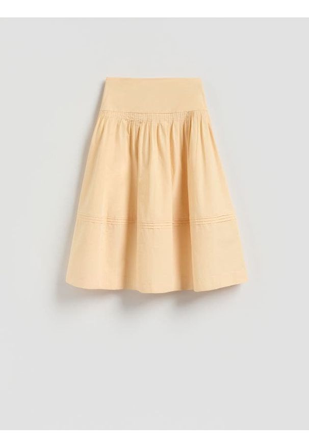 Reserved - Bawełniana spódnica midi - żółty. Kolor: żółty. Materiał: bawełna