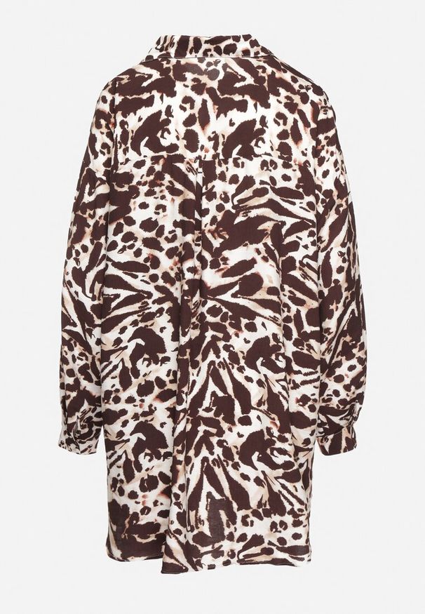 Born2be - Brązowa Wiskozowa Koszula z Lnem Ozdobiona Geometrycznym Wzorem Emirelae. Okazja: na spotkanie biznesowe. Typ kołnierza: dekolt w kształcie V. Kolor: brązowy. Materiał: len, wiskoza. Długość rękawa: długi rękaw. Długość: długie. Wzór: geometria, aplikacja. Styl: biznesowy, klasyczny