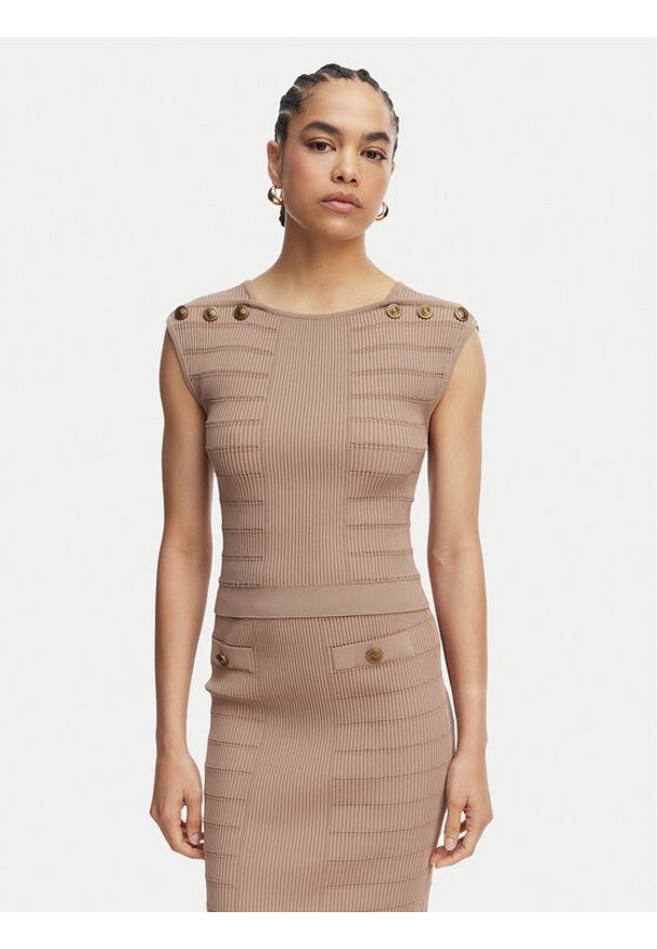 Guess Bluzka W5YR12 Z0130 Brązowy Regular Fit. Kolor: brązowy. Materiał: syntetyk