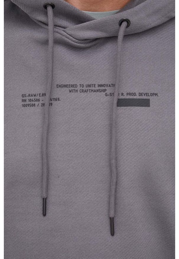 G-Star RAW - G-Star Raw bluza bawełniana męska kolor szary z kapturem z nadrukiem. Typ kołnierza: kaptur. Kolor: szary. Materiał: bawełna. Wzór: nadruk