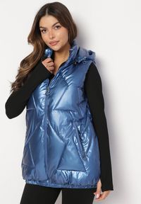 Born2be - Niebieska Pikowana Kamizelka z Kapturem Incanto. Typ kołnierza: kaptur. Kolor: niebieski. Wzór: geometria #2