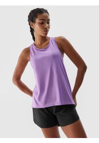 4f - Top do biegania szybkoschnący damski - fioletowy. Kolor: fioletowy. Materiał: włókno, syntetyk, materiał, dzianina. Długość: krótkie. Wzór: gładki, ze splotem. Sport: bieganie, fitness