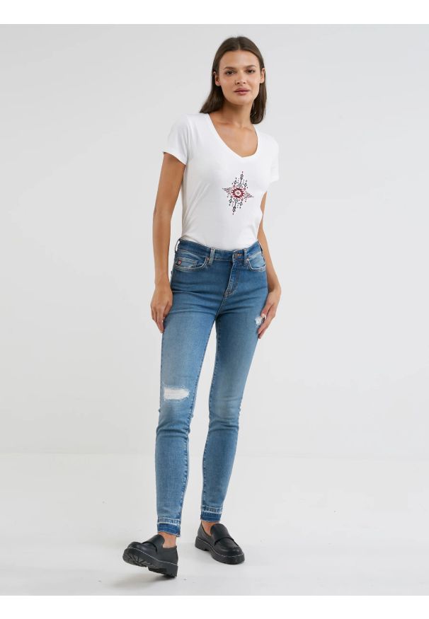 Big-Star - Jeansy damskie skinny z przetarciami niebieskie Adela 483. Kolor: niebieski. Styl: klasyczny, street