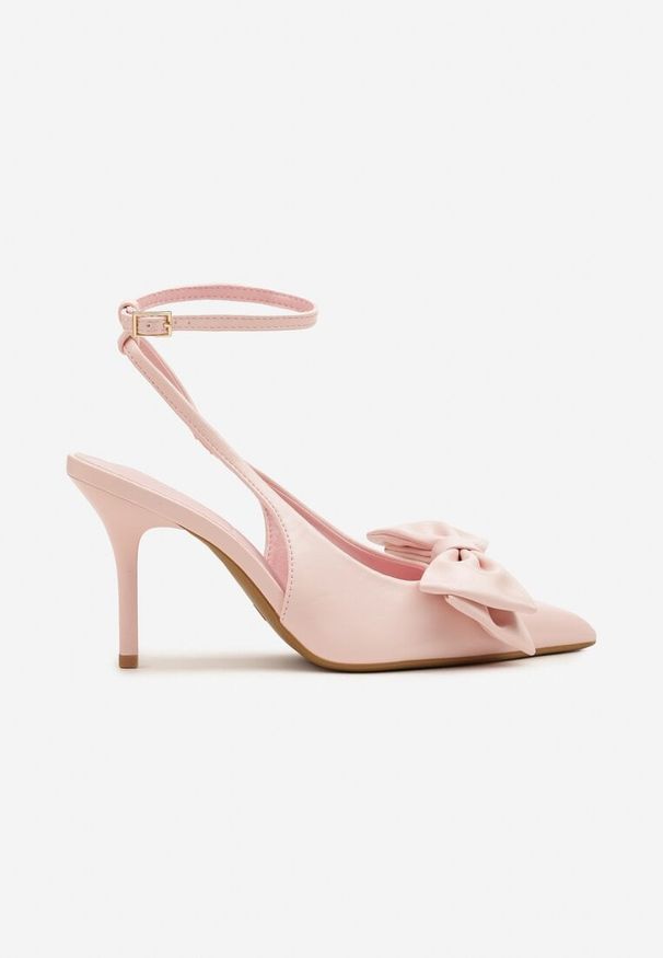 Renee - Różowe Sandały Vices na Szpilce Slingback Ozdobione Kokardą Tilvanea. Okazja: na co dzień. Zapięcie: sprzączka. Kolor: różowy. Wzór: aplikacja. Obcas: na szpilce. Styl: elegancki, casual