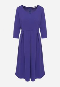 Born2be - Fioletowa Rozkloszowana Sukienka z Rękawem 3/4 Nomiel. Okazja: na spotkanie biznesowe. Typ kołnierza: dekolt w kształcie V. Kolor: fioletowy. Typ sukienki: rozkloszowane. Styl: biznesowy, klasyczny, elegancki #2