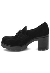 Czarne Półbuty Lemar Damskie Eleganckie Buty. Zapięcie: klamry. Kolor: czarny. Materiał: zamsz. Obcas: na obcasie. Styl: elegancki. Wysokość obcasa: średni #4