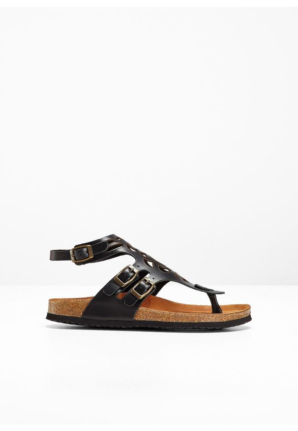 bonprix - Sandały skórzane japonki. Kolor: czarny. Materiał: skóra. Sezon: lato