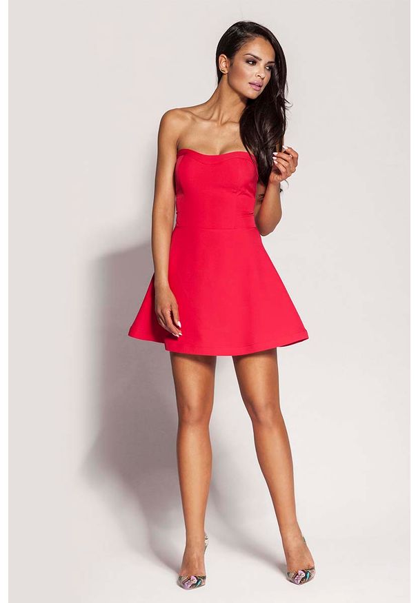 Dursi - Malinowa Mini Sukienka z Odkrytymi Ramionami. Kolor: różowy. Materiał: nylon, elastan, bawełna. Typ sukienki: z odkrytymi ramionami. Długość: mini