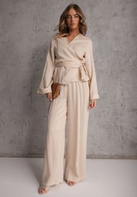 Renee - Beżowa Wiskozowa Bluzka z Kopertowym Dekoltem i Wiązaniem z Boku Velarila. Typ kołnierza: dekolt kopertowy. Kolor: beżowy. Materiał: wiskoza #3