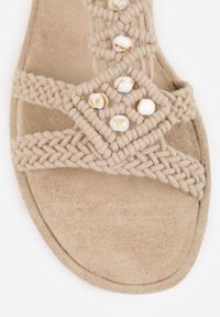Renee - Beżowe Boho Sandały VICES z Plecioną Cholewką z Koralikami Kalisa. Okazja: na co dzień. Zapięcie: pasek. Kolor: beżowy. Wzór: aplikacja. Sezon: lato. Styl: boho #8
