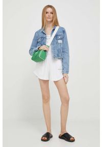 Calvin Klein Jeans szorty damskie kolor biały z nadrukiem high waist. Stan: podwyższony. Kolor: biały. Materiał: dzianina. Wzór: nadruk #3