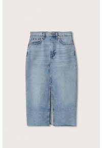 mango - Mango spódnica jeansowa Anais midi prosta. Okazja: na co dzień. Stan: podwyższony. Kolor: niebieski. Materiał: jeans. Styl: casual #5