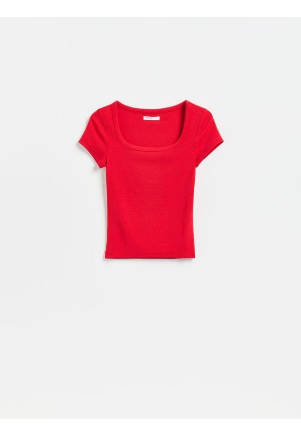Reserved - T-shirt slim fit z modalem - czerwony. Kolor: czerwony. Materiał: dzianina