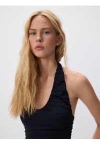 Reserved - Top z marszczeniami - czarny. Kolor: czarny. Materiał: dzianina #1