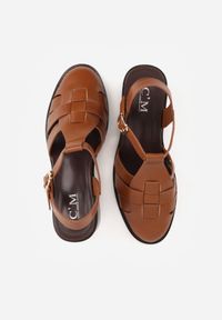 Born2be - Brązowe Sandały na Obcasie z Ozdobną Cholewką Amalirei. Okazja: na co dzień. Zapięcie: sprzączka. Kolor: brązowy. Materiał: jeans. Obcas: na obcasie. Styl: casual, elegancki, klasyczny. Wysokość obcasa: średni #2