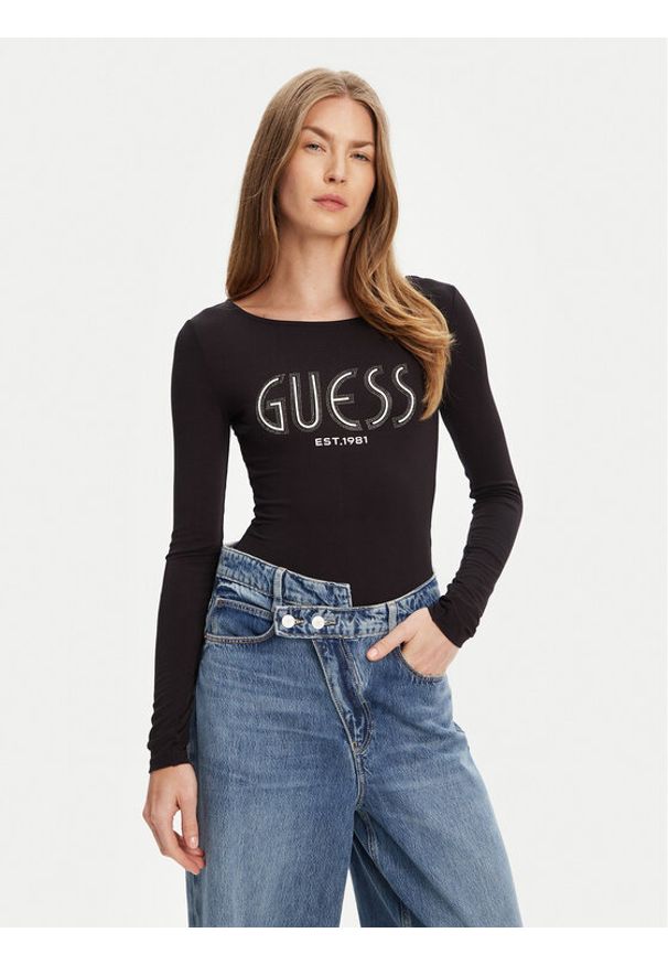Guess Body W5YP05 K68D2 Czarny Slim Fit. Kolor: czarny. Materiał: wiskoza