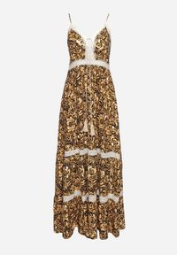 Born2be - Czarno-Żółta Rozkloszowana Sukienka z Bawełny na Cienkich Ramiączkach z Gumką w Pasie i Haftem Xuretta. Okazja: na spacer, na imprezę. Typ kołnierza: dekolt w kształcie V. Kolor: czarny. Materiał: bawełna. Długość rękawa: na ramiączkach. Wzór: haft. Sezon: lato. Styl: boho #5