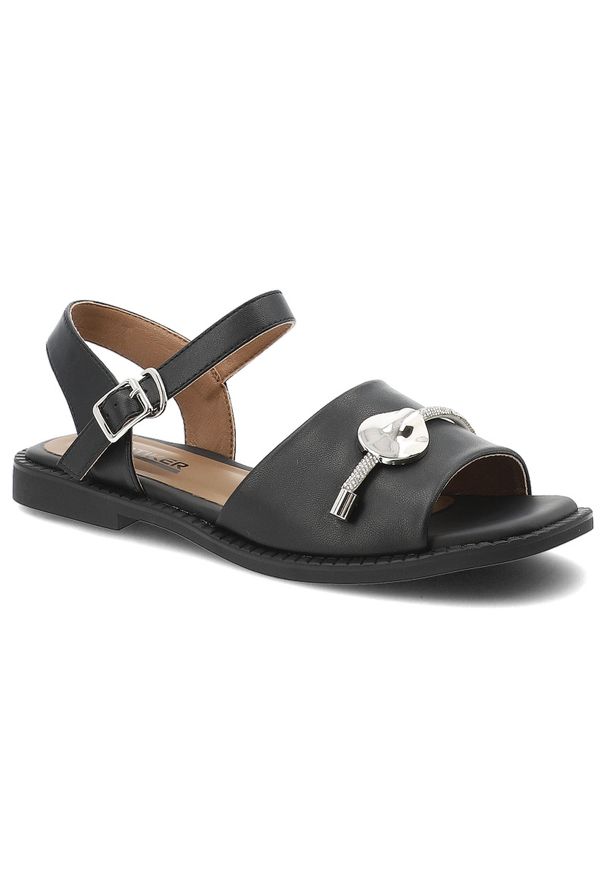 Sandały damskie Artiker, cholewka ze skóry naturalnej licowej pasek wokół kostki z regulacją na klamrę, czarne, 58C1606. Zapięcie: klamry. Kolor: czarny. Materiał: skóra