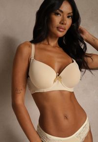 Renee - Beżowy Biustonosz o Gładkim Wykończeniu z Kokardką Phiphise. Kolor: beżowy. Wzór: gładki #1