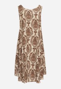 Born2be - Beżowo-Brązowa Rozkloszowana Sukienka z Bawełny bez Rękawów Horrilla. Kolor: beżowy. Materiał: bawełna. Długość rękawa: bez rękawów. Sezon: lato. Styl: boho #3