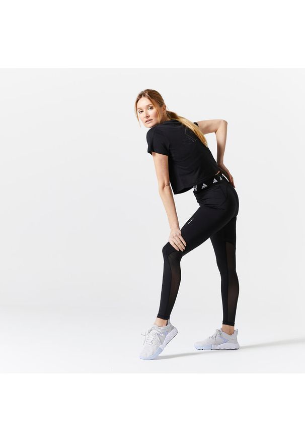 Legginsy fitness damskie Adidas. Materiał: materiał, poliester, skóra. Technologia: Techfit (Adidas). Sport: fitness