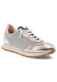 Biało-Złote Sneakersy Hispanitas Modne Obuwie Damskie. Kolor: biały. Materiał: skóra. Szerokość cholewki: normalna. Styl: klasyczny, sportowy, elegancki