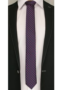 Ciemnogranatowy Elegancki Krawat -Angelo di Monti- 6 cm, Męski, W Czerwone Kwadraciki. Kolor: niebieski, wielokolorowy, czerwony. Wzór: geometria. Styl: elegancki
