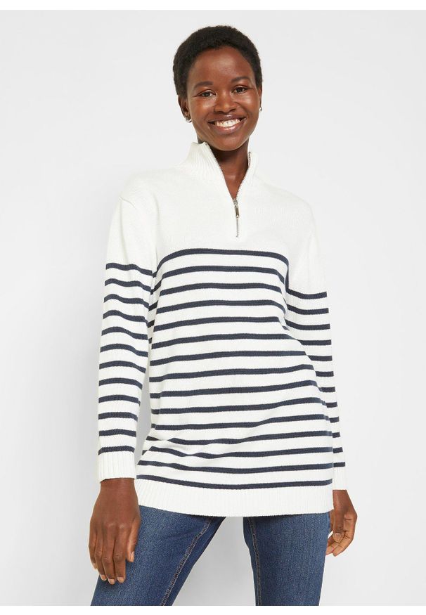 bonprix - Sweter ze stójką. Typ kołnierza: kołnierzyk stójkowy. Kolor: biały