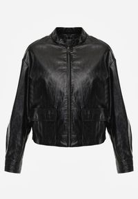 Renee - Czarna Kurtka Ramoneska Bomber z Kieszeniami z Klapami Nealira. Okazja: na co dzień. Kolor: czarny. Materiał: poliester, skóra. Styl: casual, rockowy #8