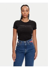 Tommy Jeans T-Shirt Linear DW0DW18398 Czarny Slim Fit. Kolor: czarny. Materiał: bawełna